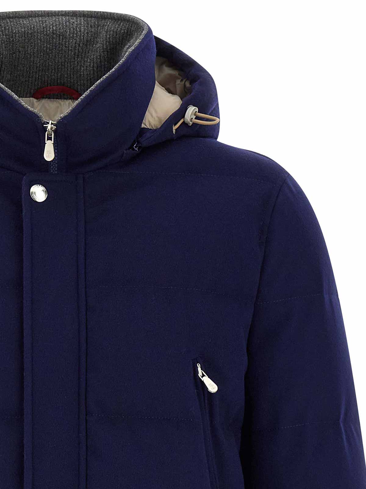Brunello Cucinelli Wool Down Jacket With Detachable Hood In Blue