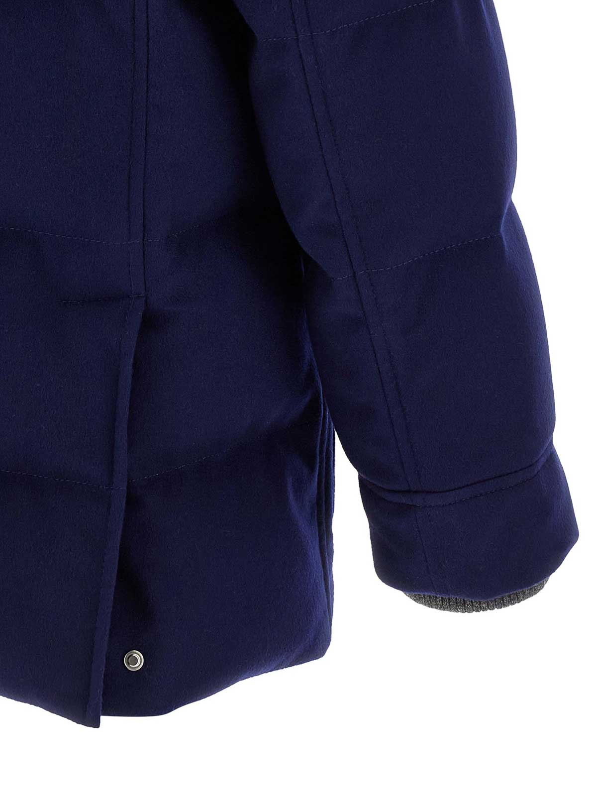 Brunello Cucinelli Wool Down Jacket With Detachable Hood In Blue