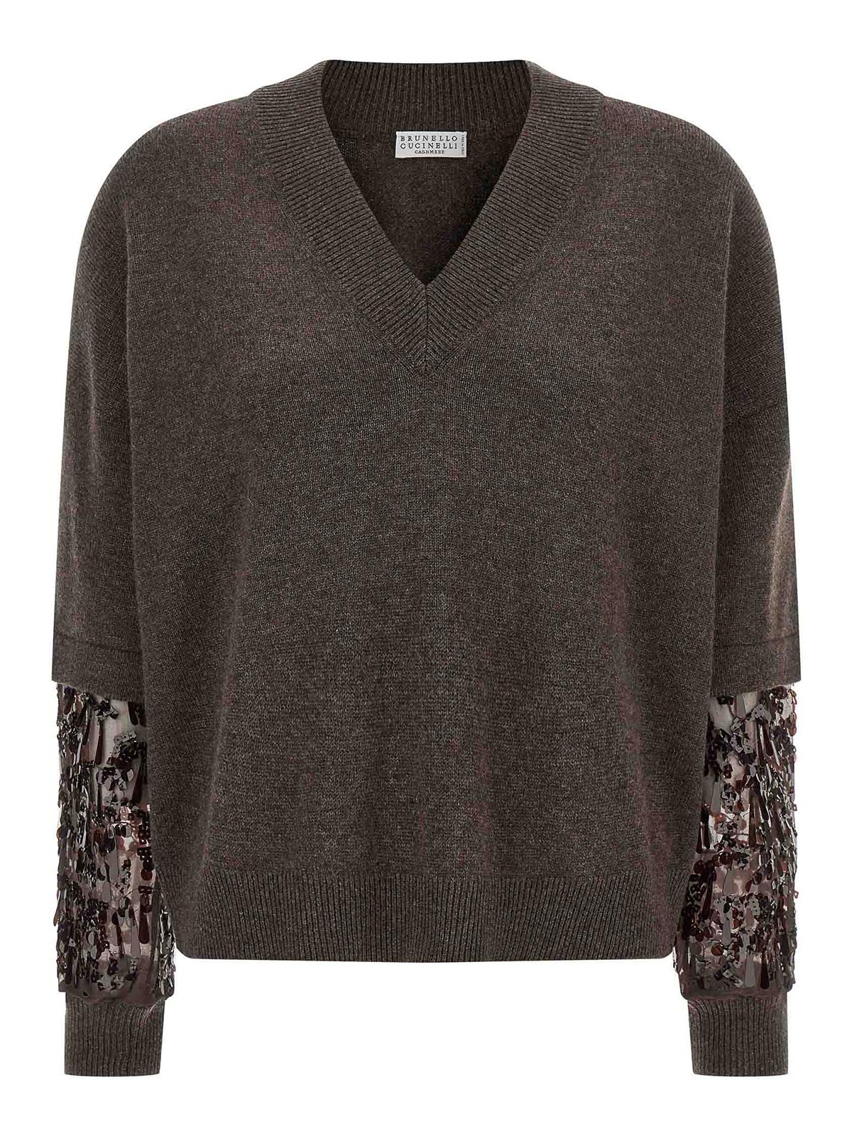 Brunello Cucinelli Cashmere V-necked Sweater In Brown