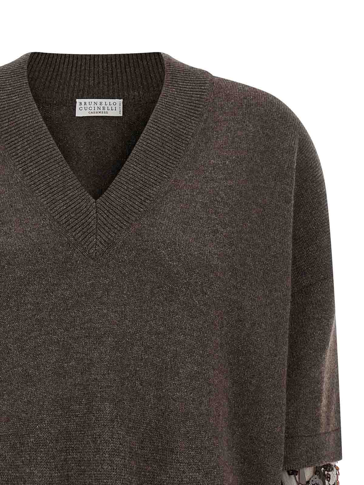 Brunello Cucinelli Cashmere V-necked Sweater In Brown