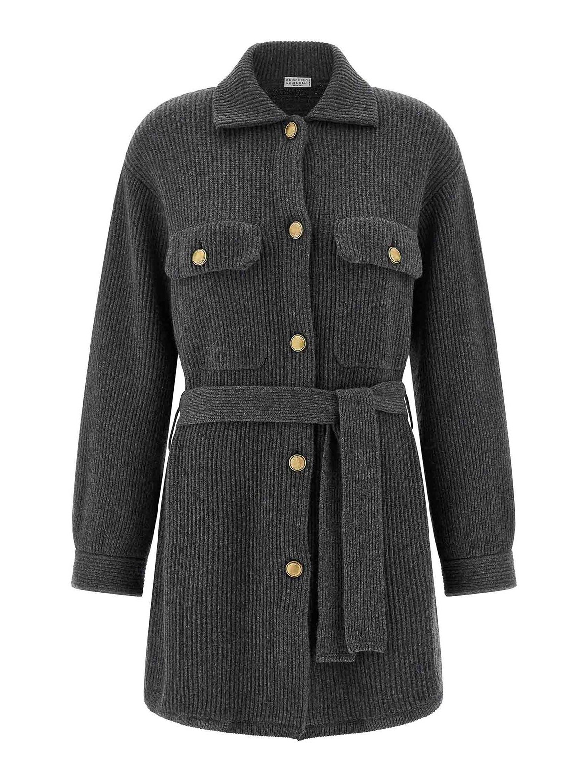 Brunello Cucinelli English Ribbed Cardigan In Gray