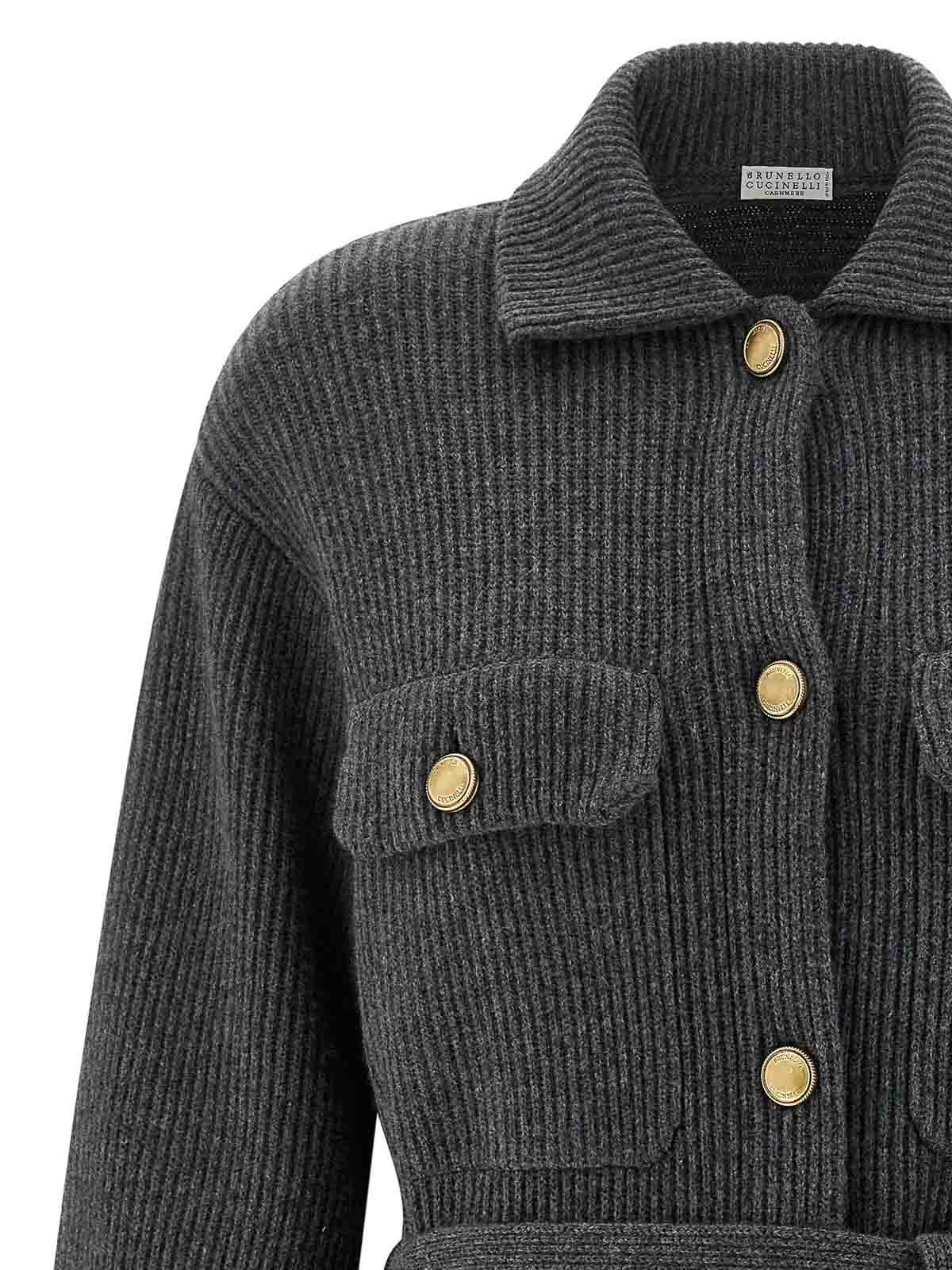 Brunello Cucinelli English Ribbed Cardigan In Gray