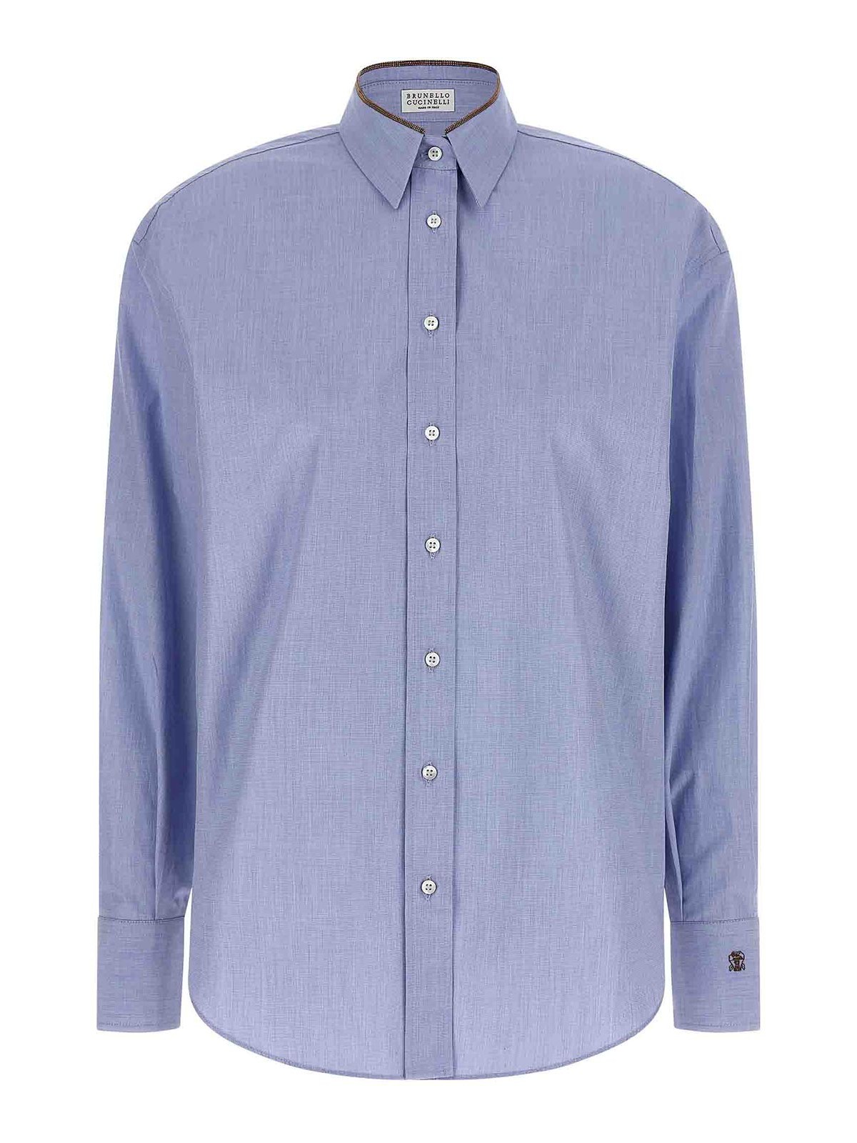 Brunello Cucinelli Shiny Collar Detail Shirt In Blue
