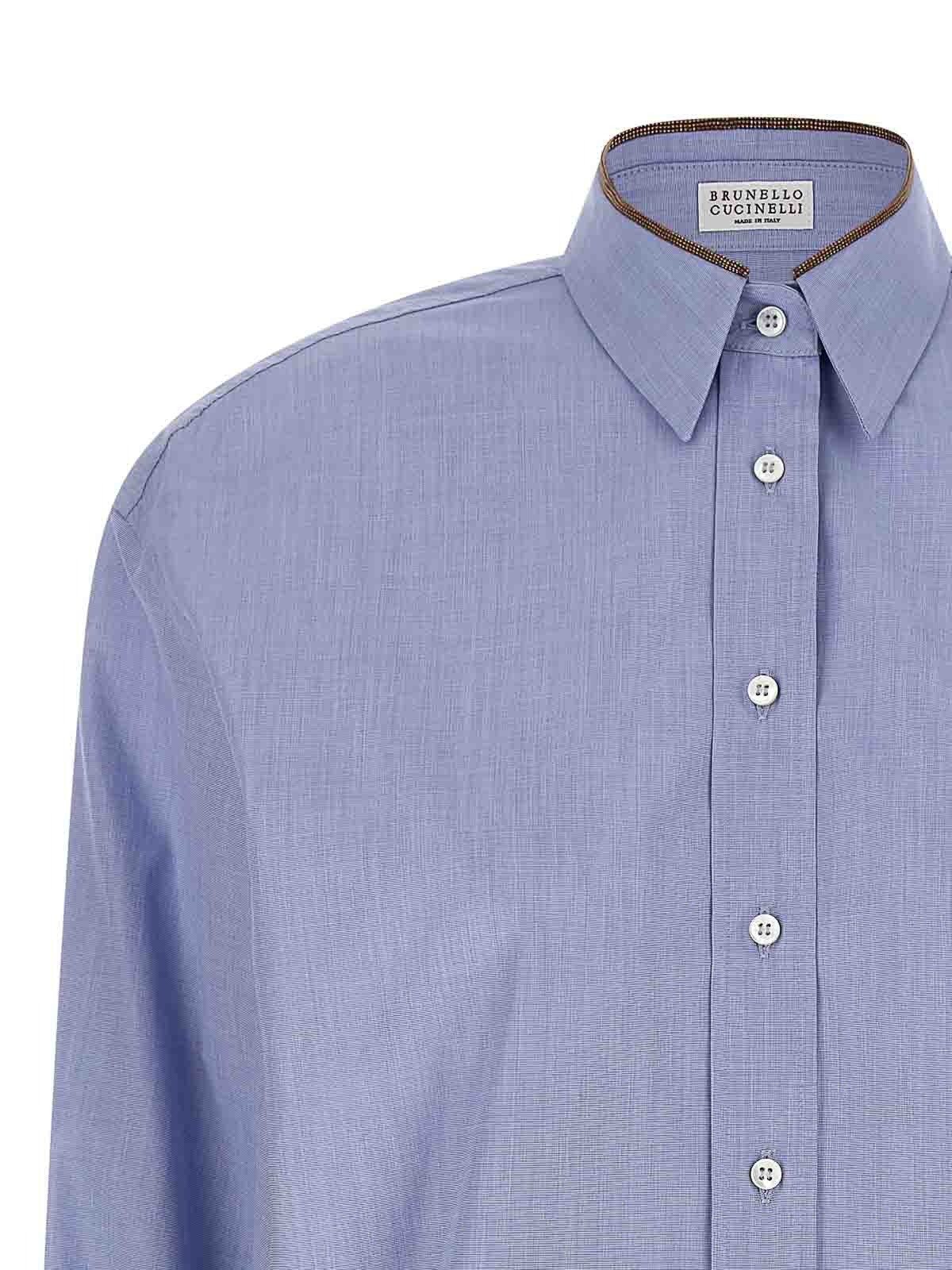 Brunello Cucinelli Shiny Collar Detail Shirt In Blue