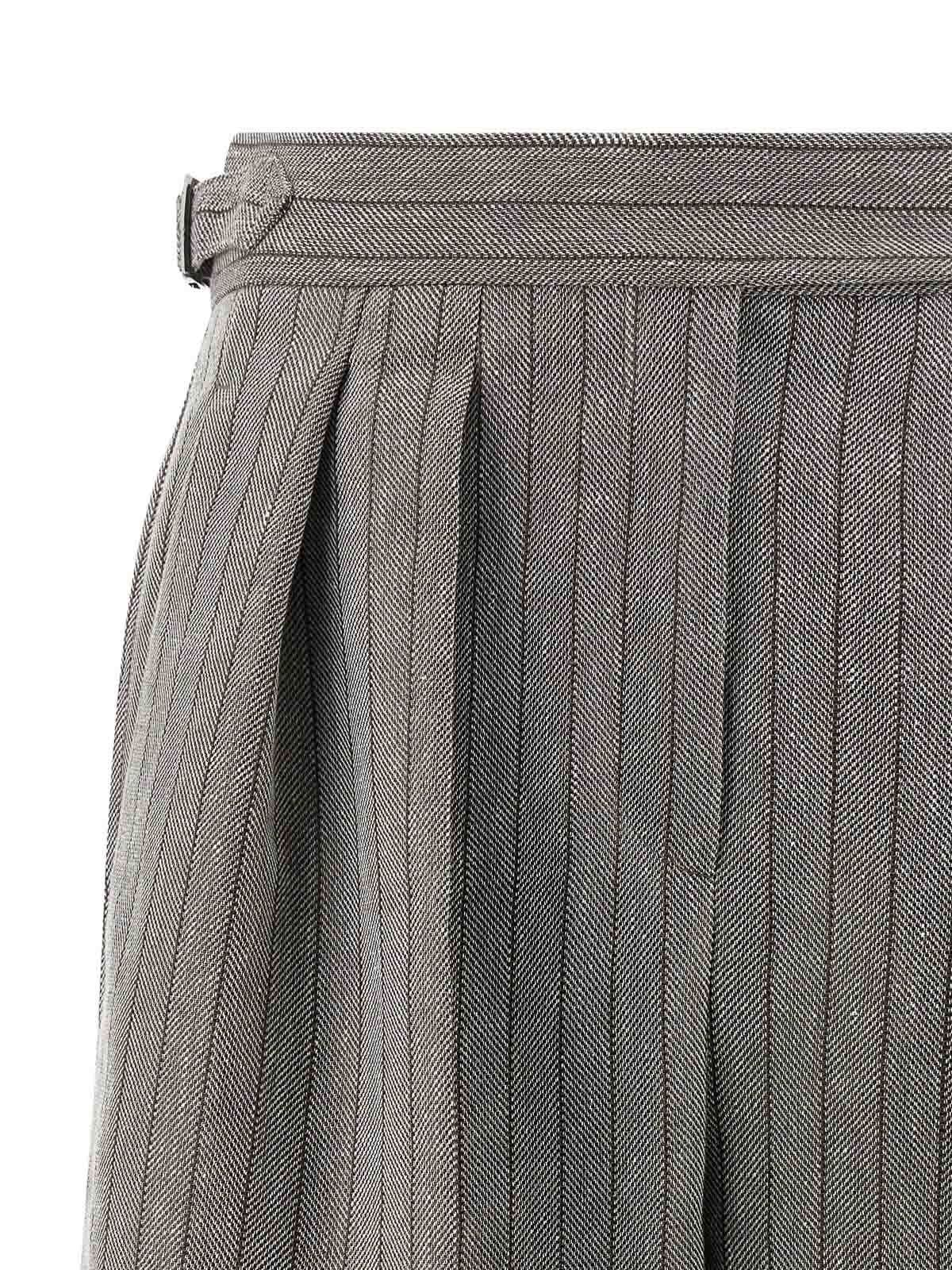 Brunello Cucinelli Grey Bermuda Panrs With Off-centered Button Closure And All-over Striped Motif In Linen Blend Woman In Multi