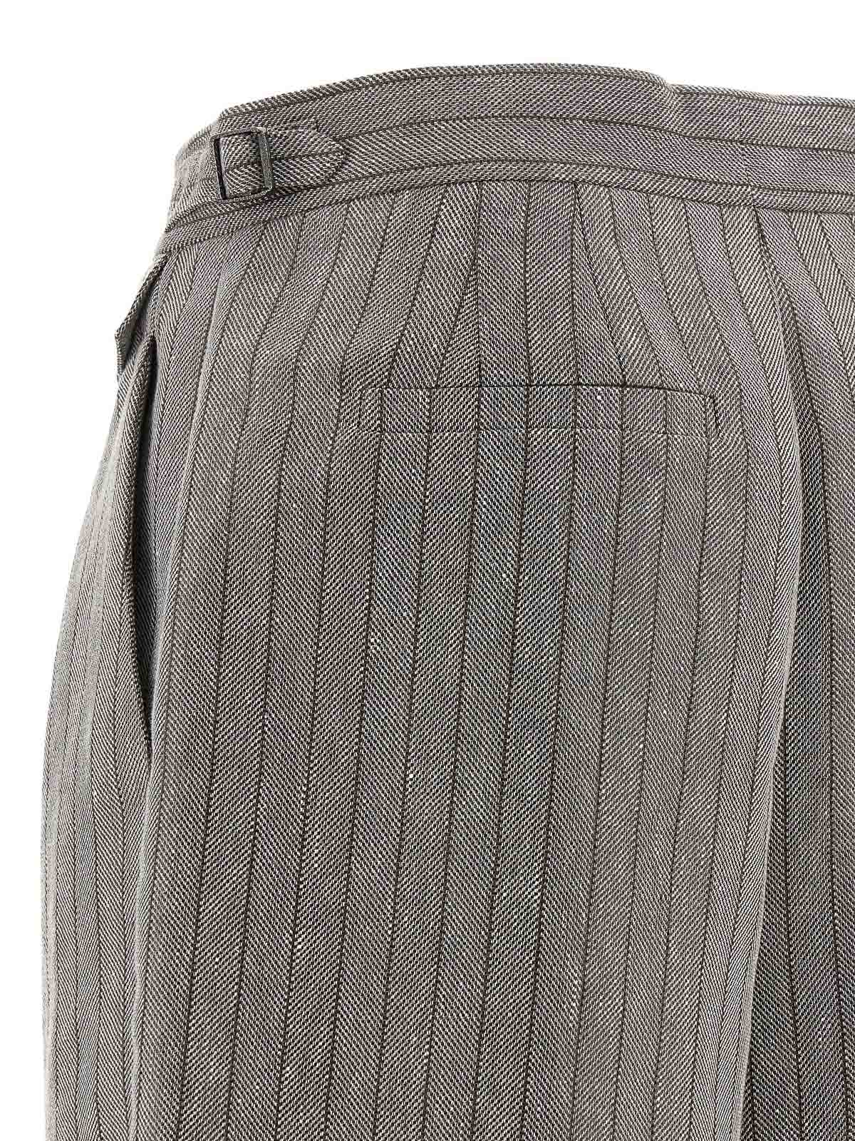 Brunello Cucinelli Grey Bermuda Panrs With Off-centered Button Closure And All-over Striped Motif In Linen Blend Woman In Multi
