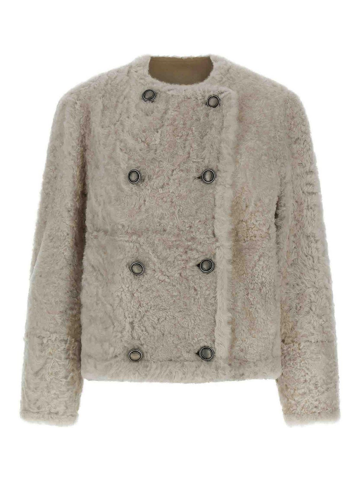 Brunello Cucinelli Reversible Faux Fur Double-breasted Jacket In Gray