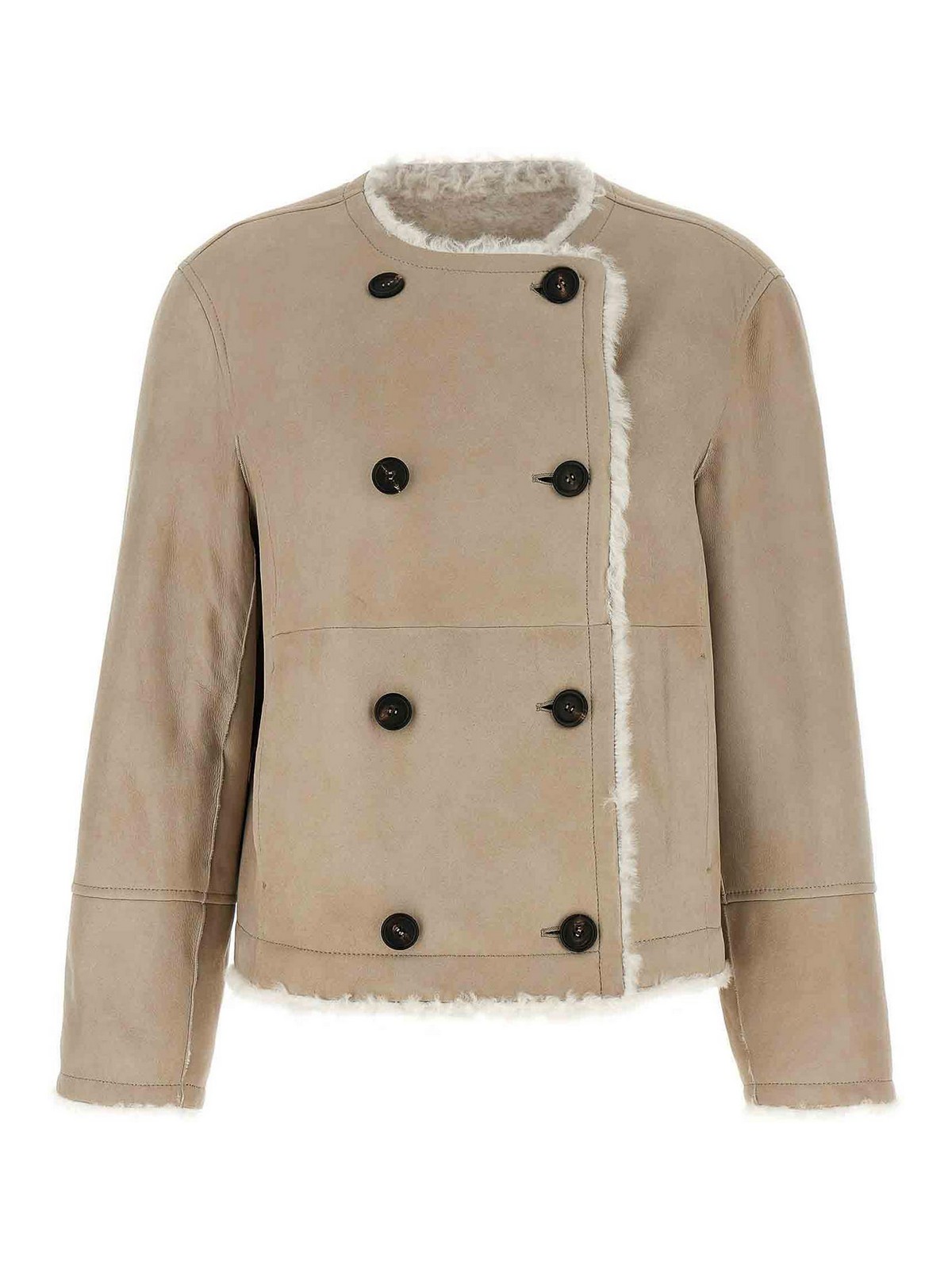 Brunello Cucinelli Reversible Faux Fur Double-breasted Jacket In Gray