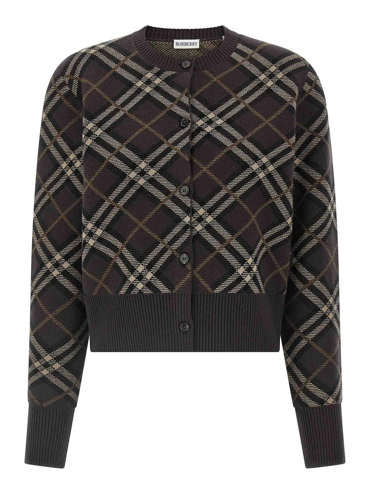 Burberry Ribbed Cuff Long Sleeve Knit Cardigan In Brown
