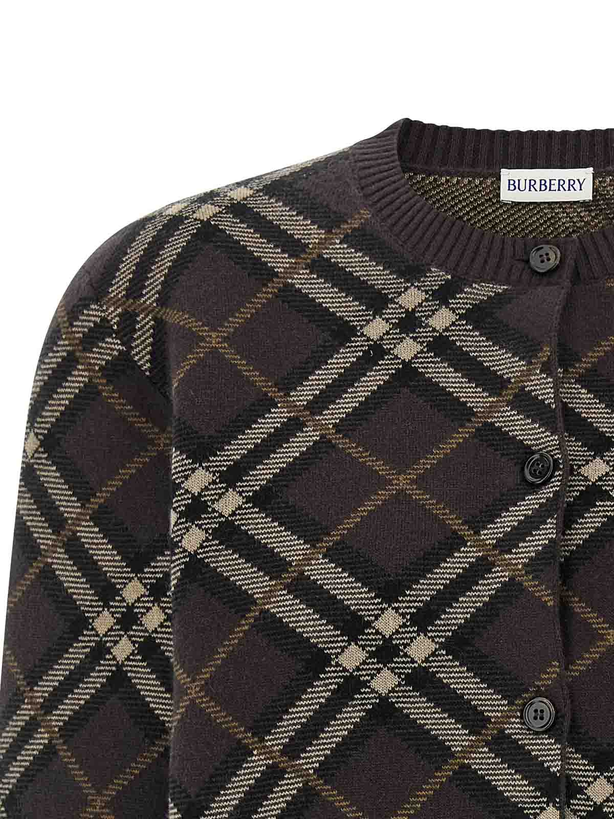 Burberry Ribbed Cuff Long Sleeve Knit Cardigan In Brown