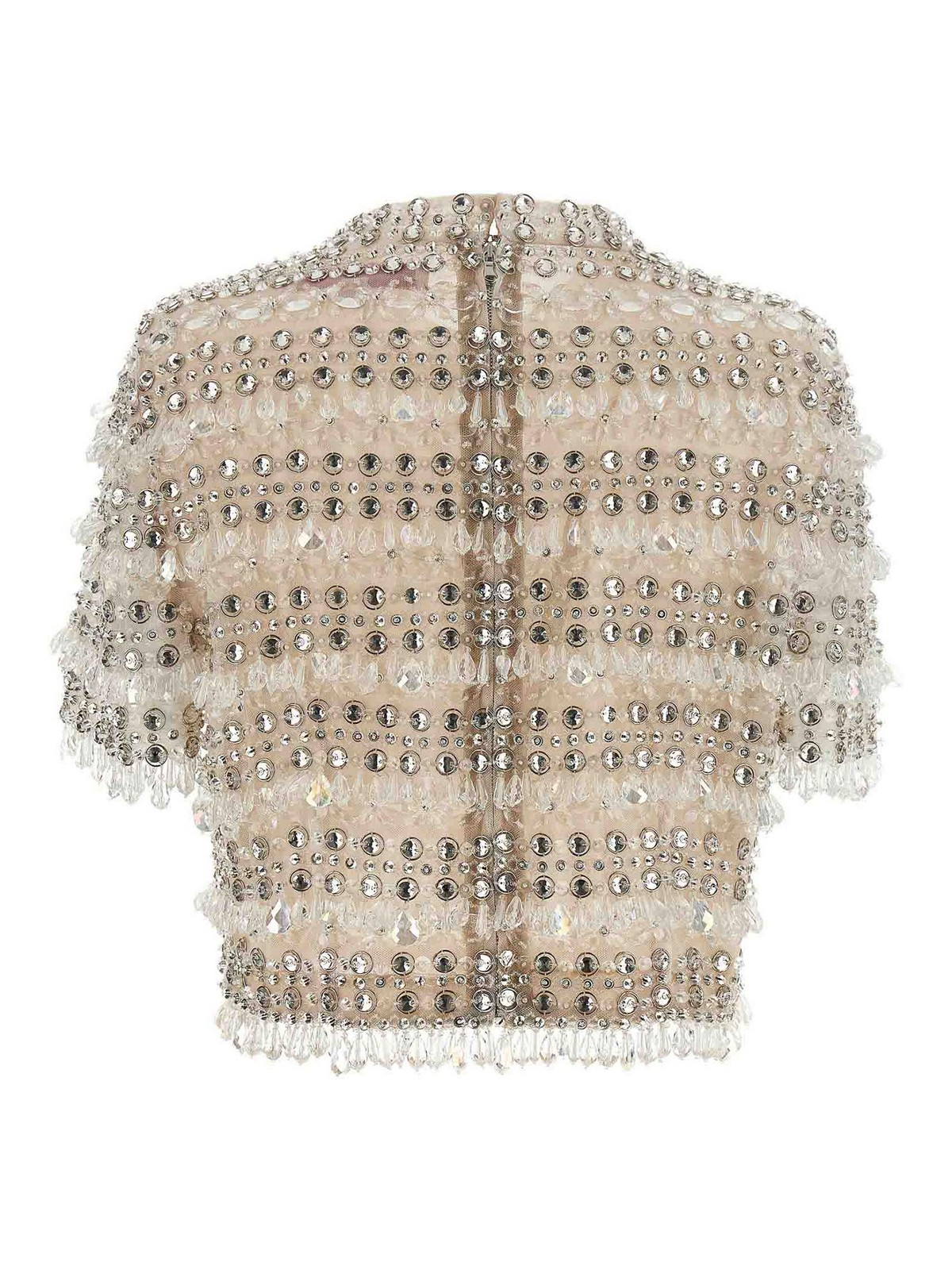 Carolina Herrera Crystal-embellished Short-sleeved Top In Gray