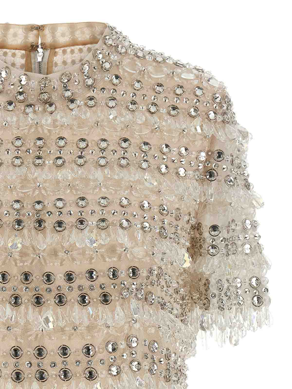Carolina Herrera Crystal-embellished Short-sleeved Top In Gray