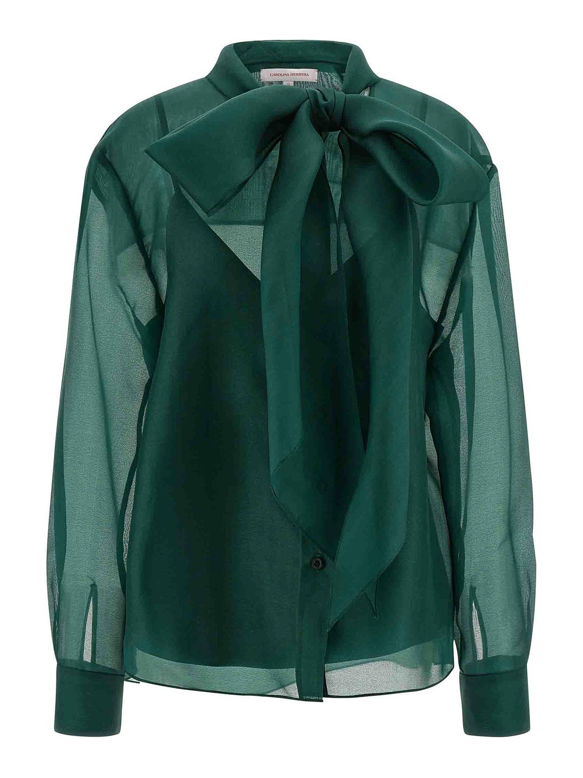 Carolina Herrera Sheer Long Sleeve Blouse With Bow Detail In Green