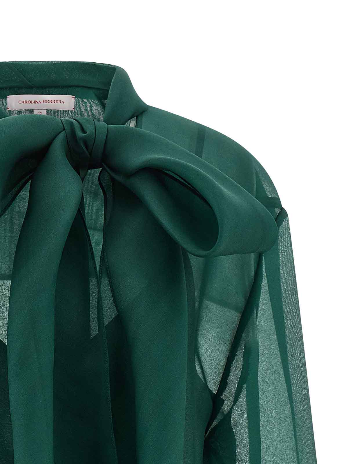 Carolina Herrera Sheer Long Sleeve Blouse With Bow Detail In Green