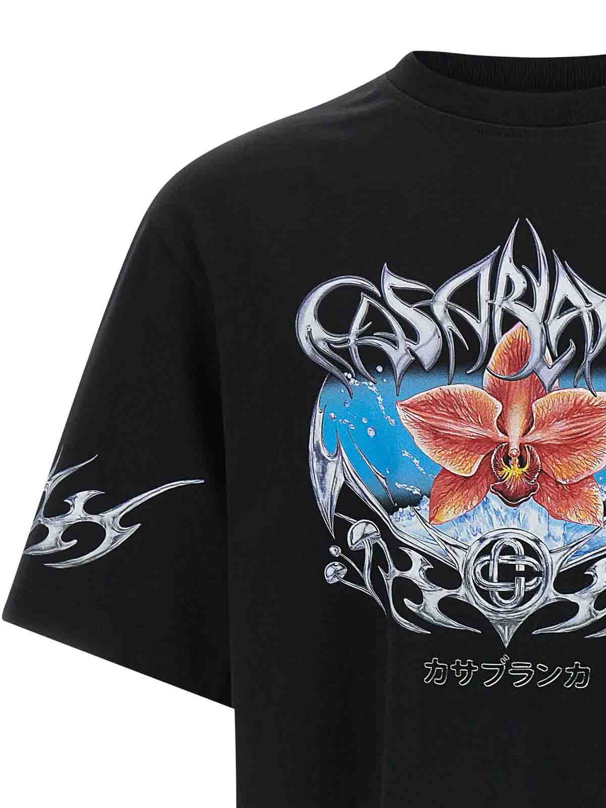 Casablanca Blades Printed Organic Cotton-jersey T-shirt In Black