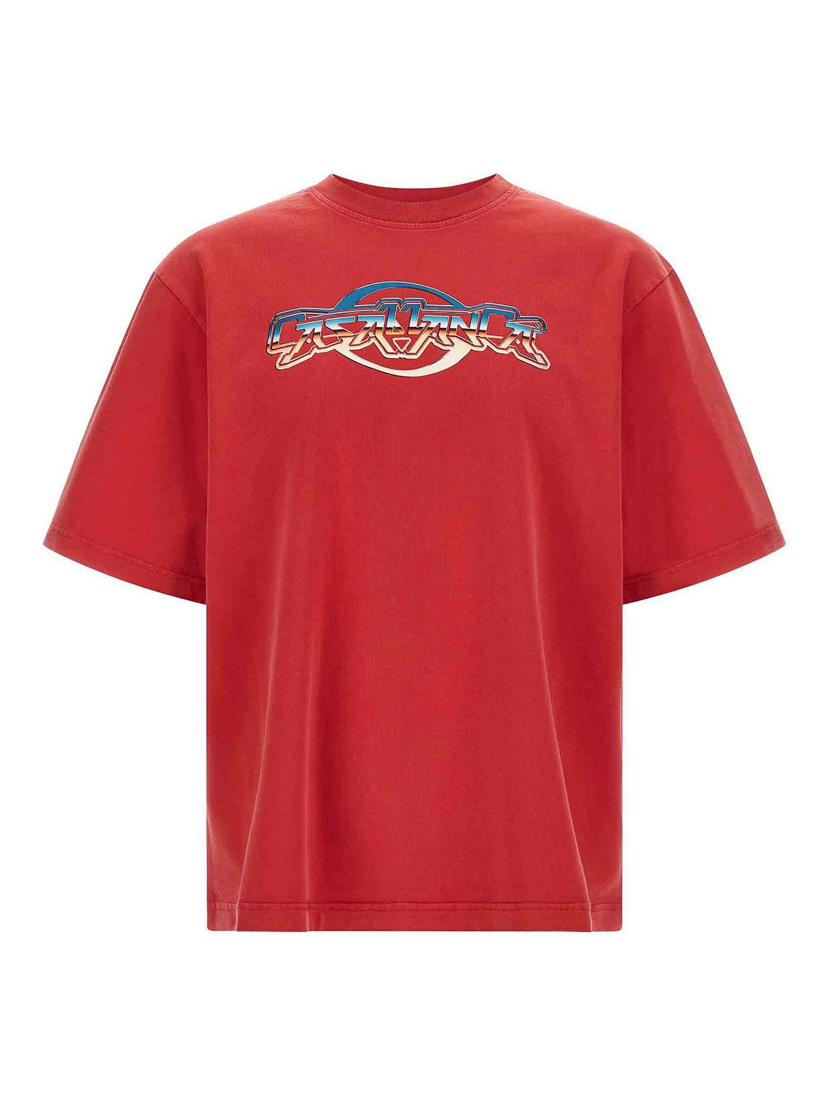 Casablanca Oversized Red Cotton T-shirt With Graphic Front Print In Red