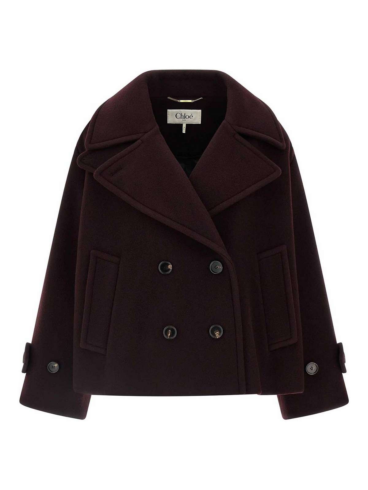 Chloé Women Violet Double-breasted Jacket With Wide Notched Revers And Dropped Shoulders In Wool Ble In Brown