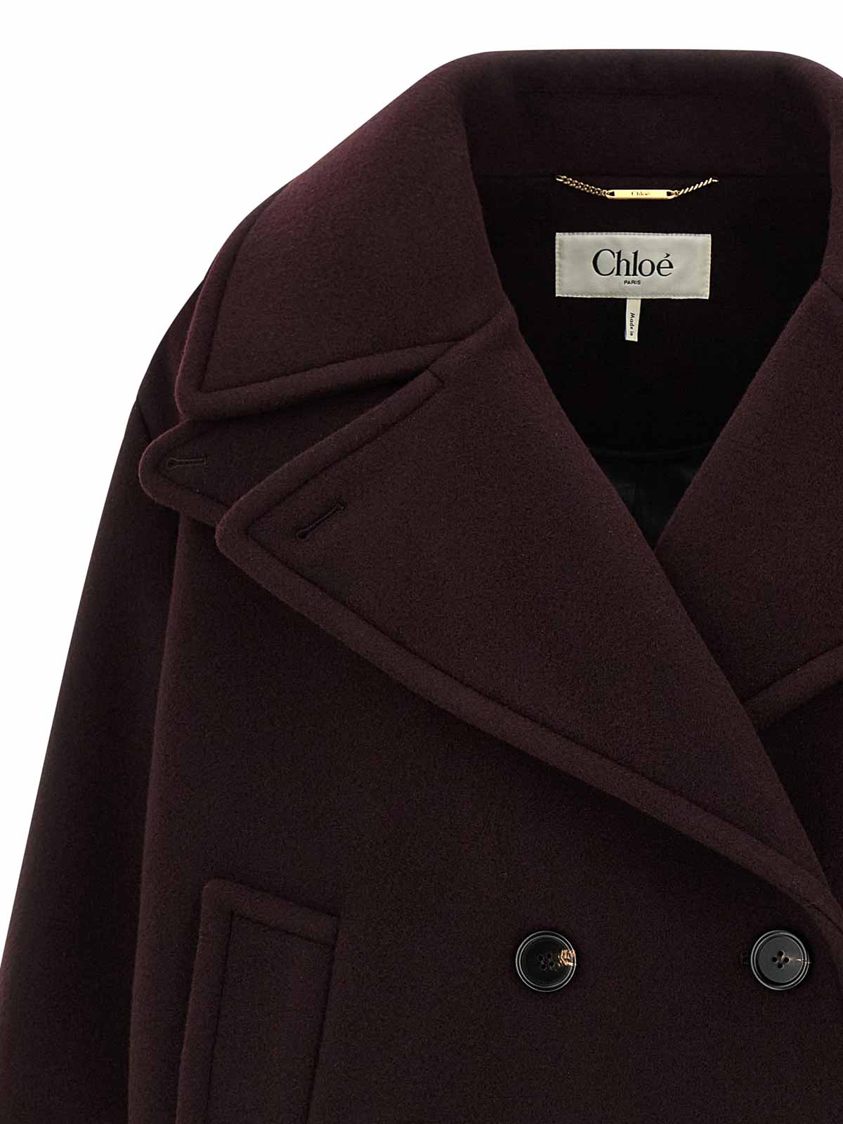 Chloé Women Violet Double-breasted Jacket With Wide Notched Revers And Dropped Shoulders In Wool Ble In Brown