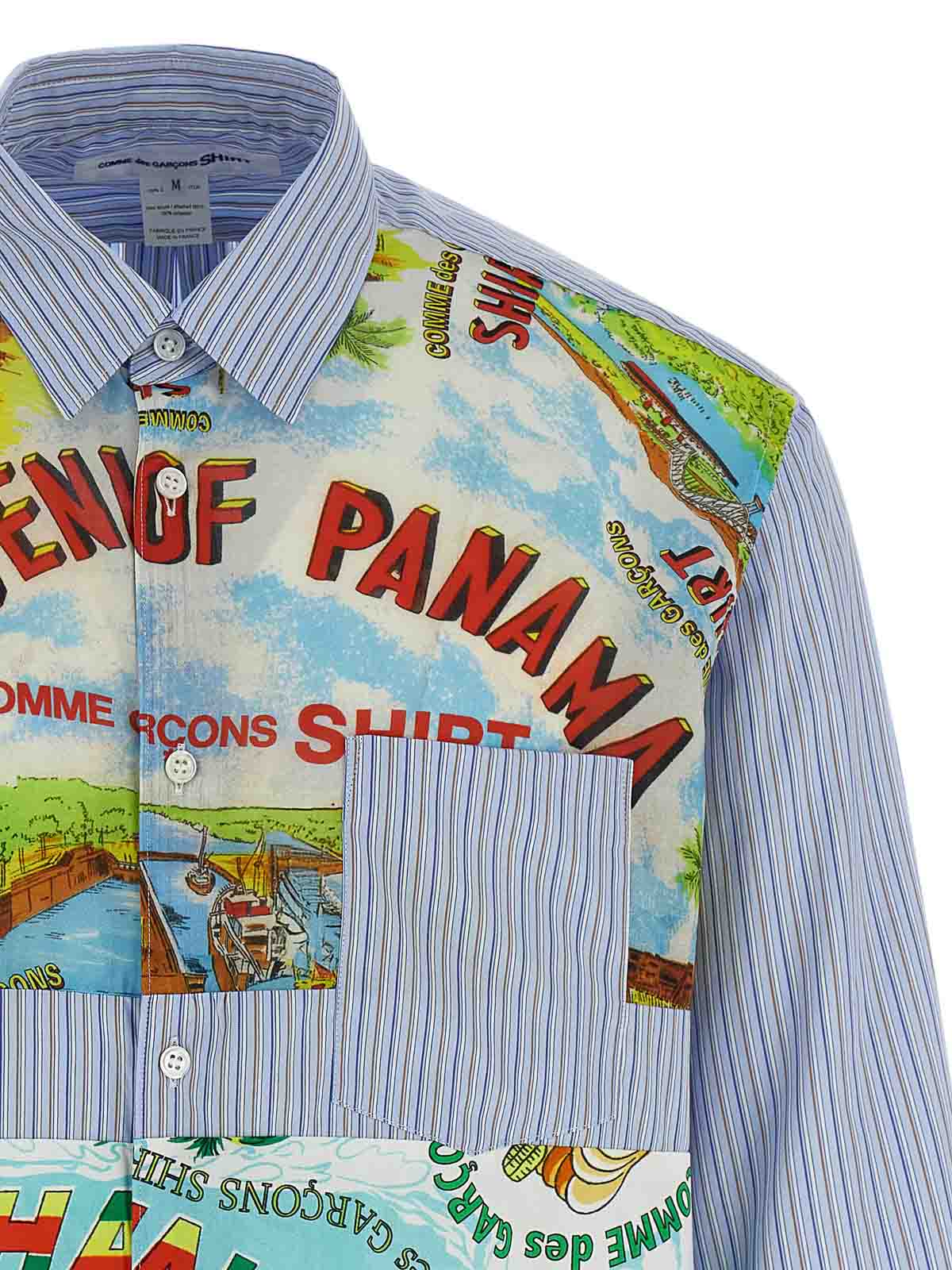 Comme Des Garçons Patterned Insert Cotton Poplin Shirt With Asymmetric Hem In Multi