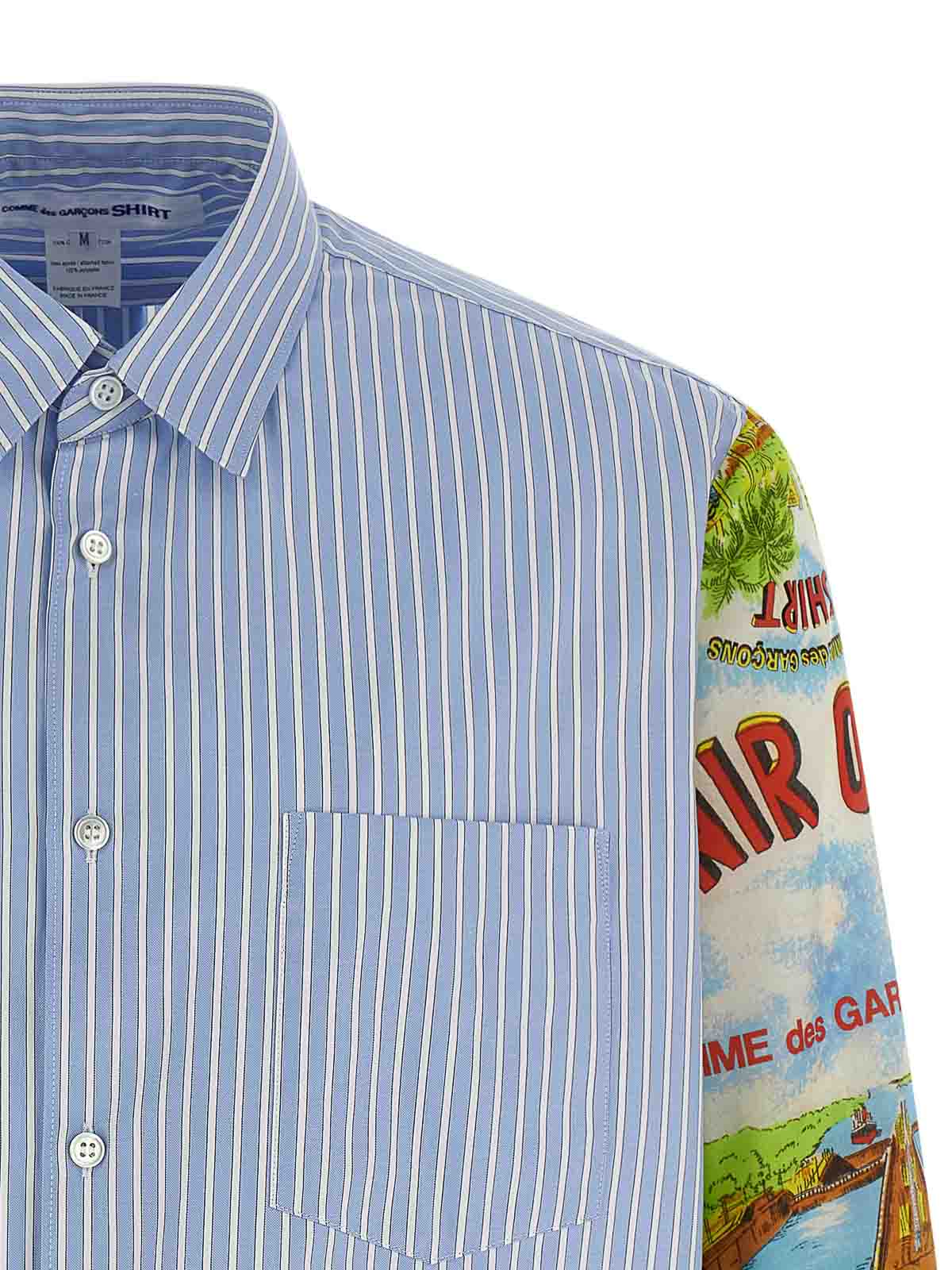 Comme Des Garçons Patterned Sleeve Cotton Poplin Shirt With Asymmetrical Hem In Multi