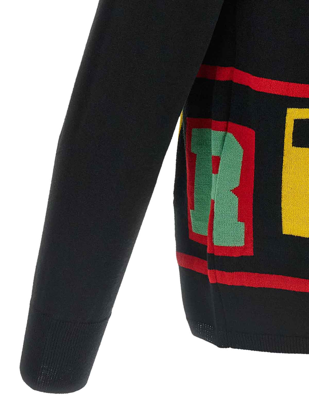 Comme Des Garçons Intarsia Knit Sweater With Colorful Lettering In Black