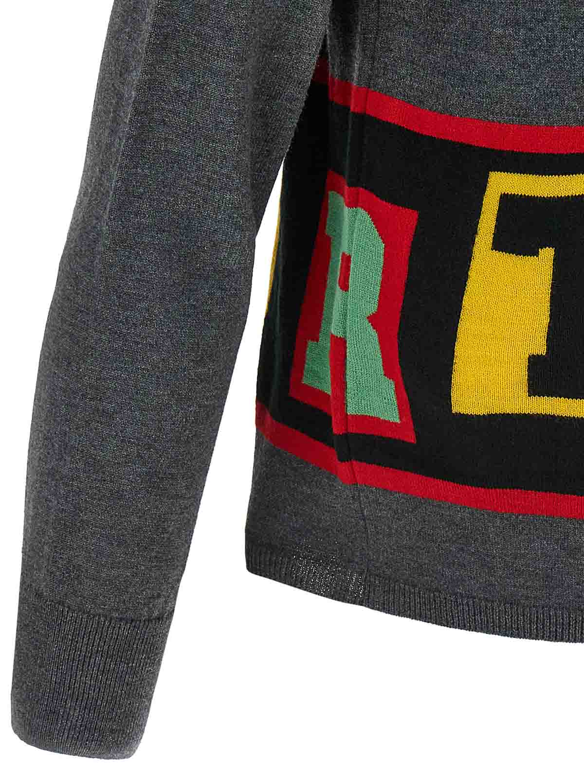 Comme Des Garçons Bold Intarsia Knit Sweater With Cuffed Sleeves In Gray