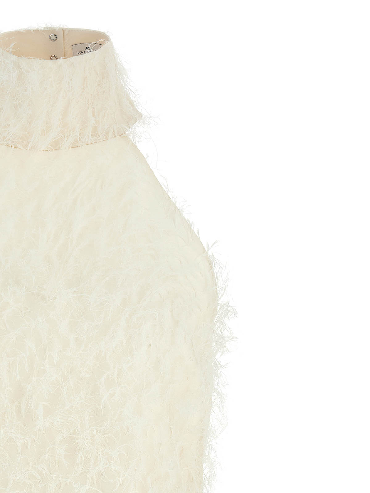 Courrèges Halter Neck Sleeveless Mini Dress With Feathers In White