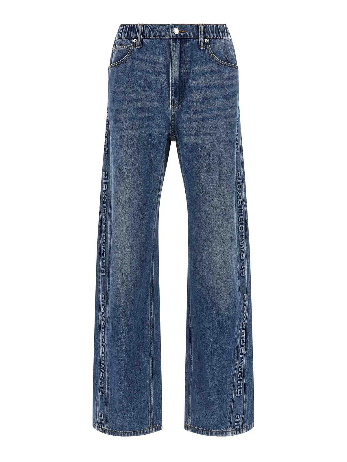 Alexander Wang Wide-leg Denim Jeans With Embossed Logo Detail In Blue