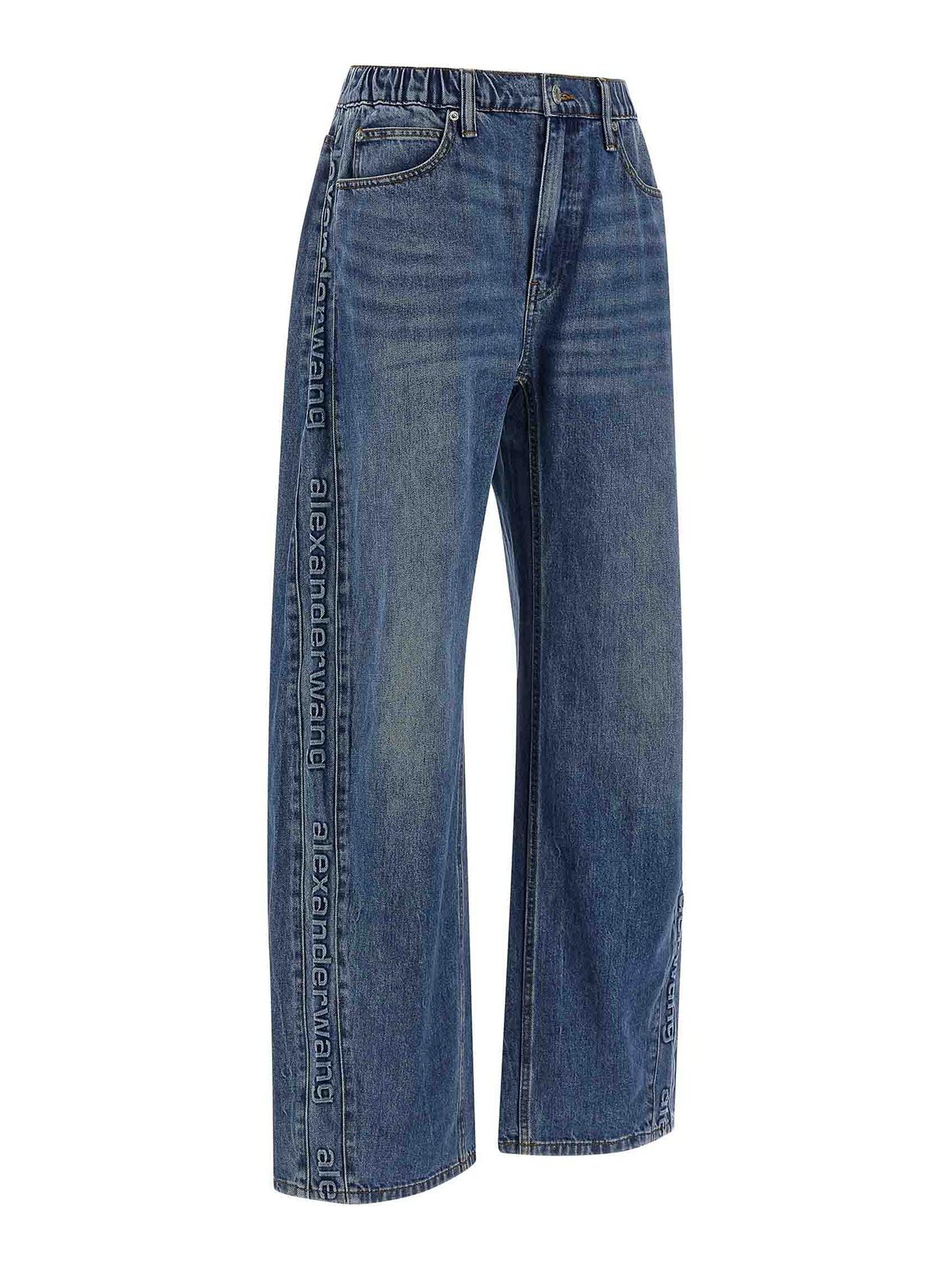 Alexander Wang Wide-leg Denim Jeans With Embossed Logo Detail In Blue
