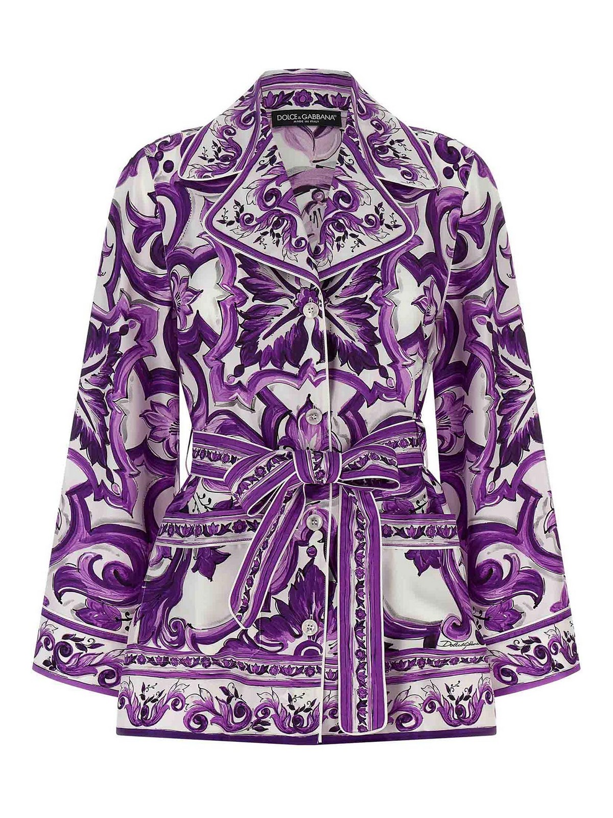 Dolce & Gabbana Waist Belted Collared Floral Sleeved Shirt In Multi