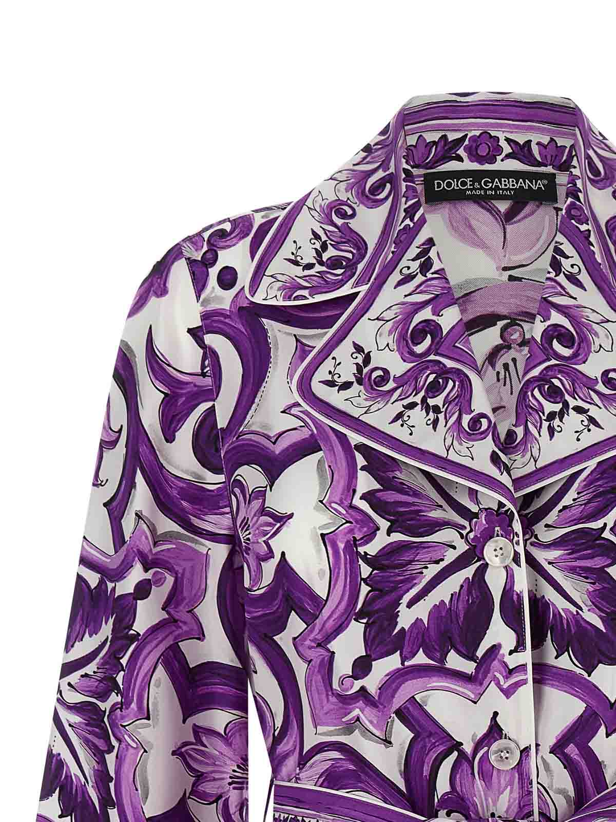 Dolce & Gabbana Waist Belted Collared Floral Sleeved Shirt In Multi