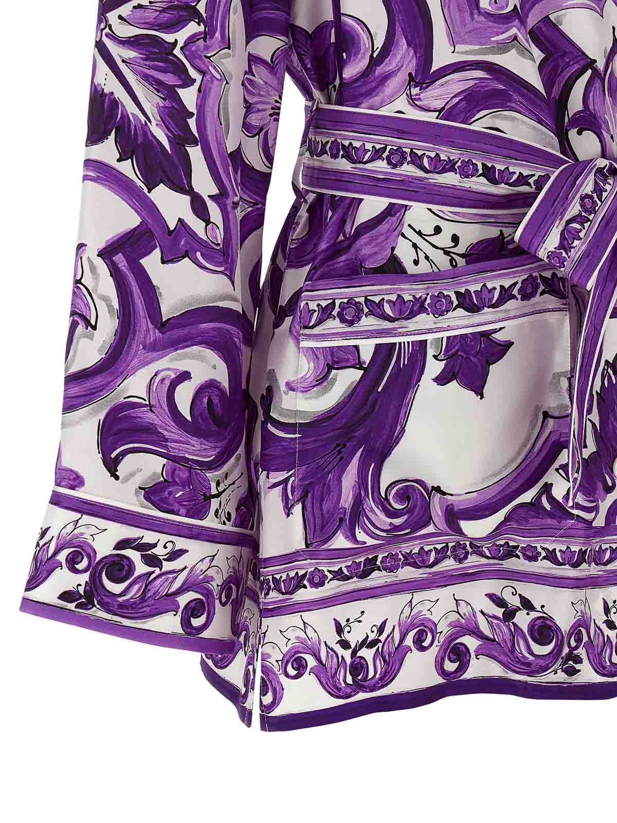 Dolce & Gabbana Waist Belted Collared Floral Sleeved Shirt In Multi