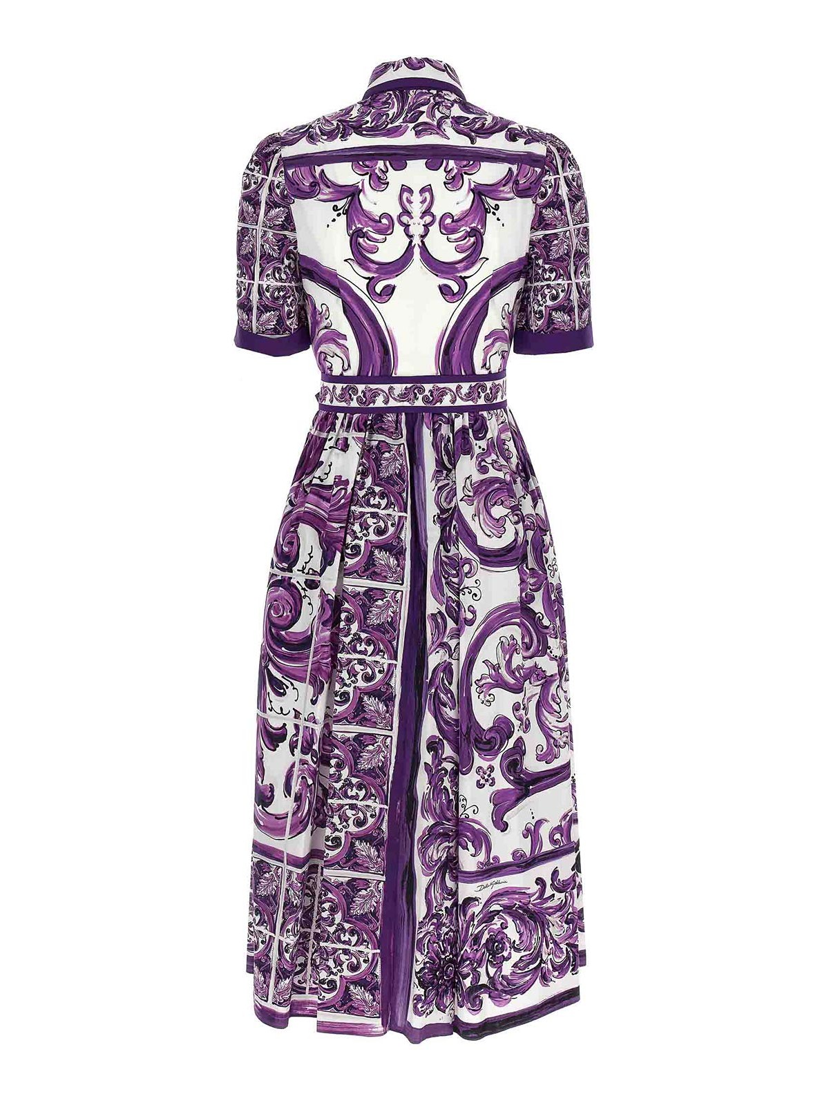 Dolce & Gabbana Maiolica Print Cotton Shirtdress In Purple