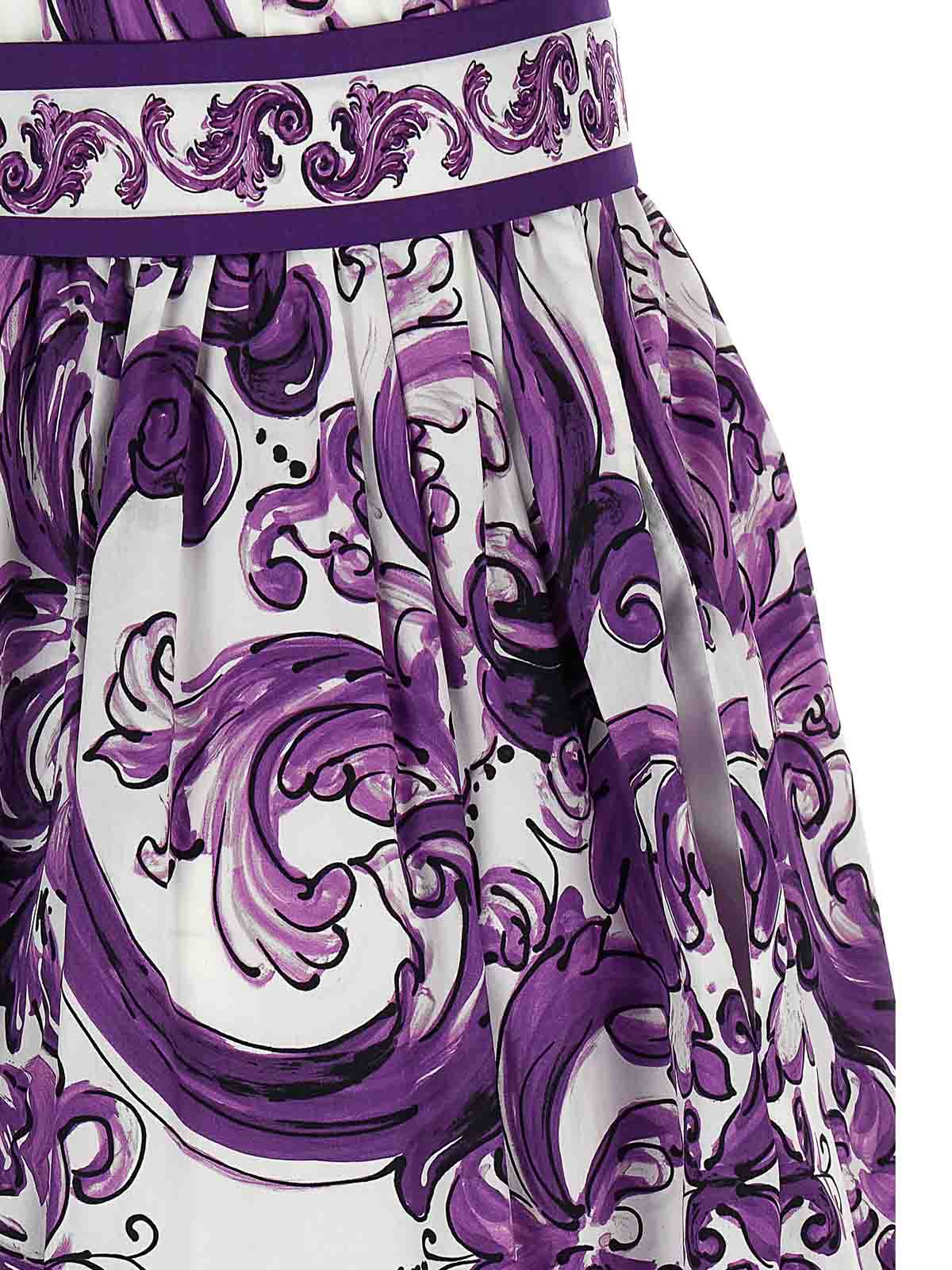 Dolce & Gabbana Maiolica Print Cotton Shirtdress In Purple