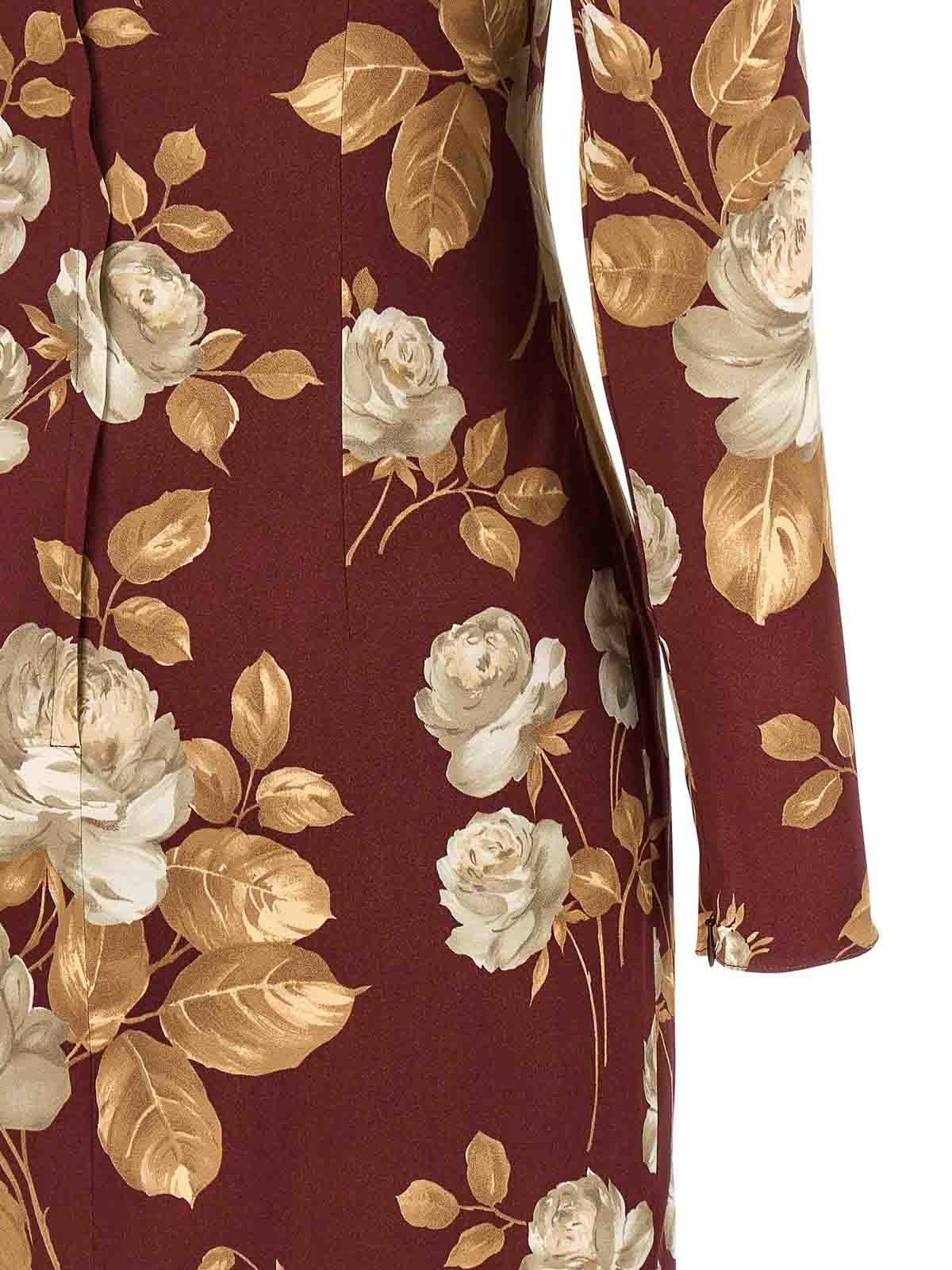 Dolce & Gabbana Vintage Rose Print Satin Midi Pencil Dress In Multi
