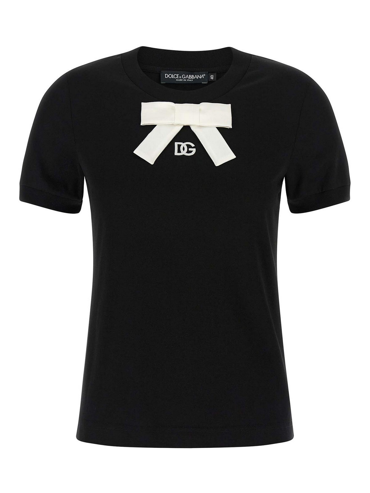 Dolce & Gabbana Bow Detail Crew Neck Short Sleeve T-shirt In Black