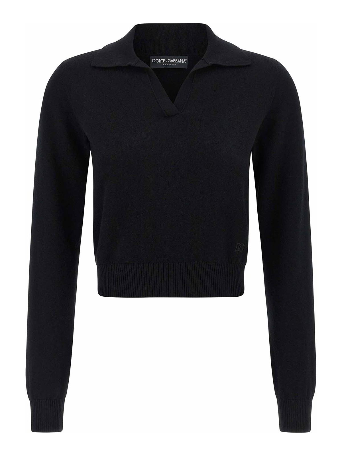 Dolce & Gabbana Collared Neck Long Sleeves Ribbed Hem In Black
