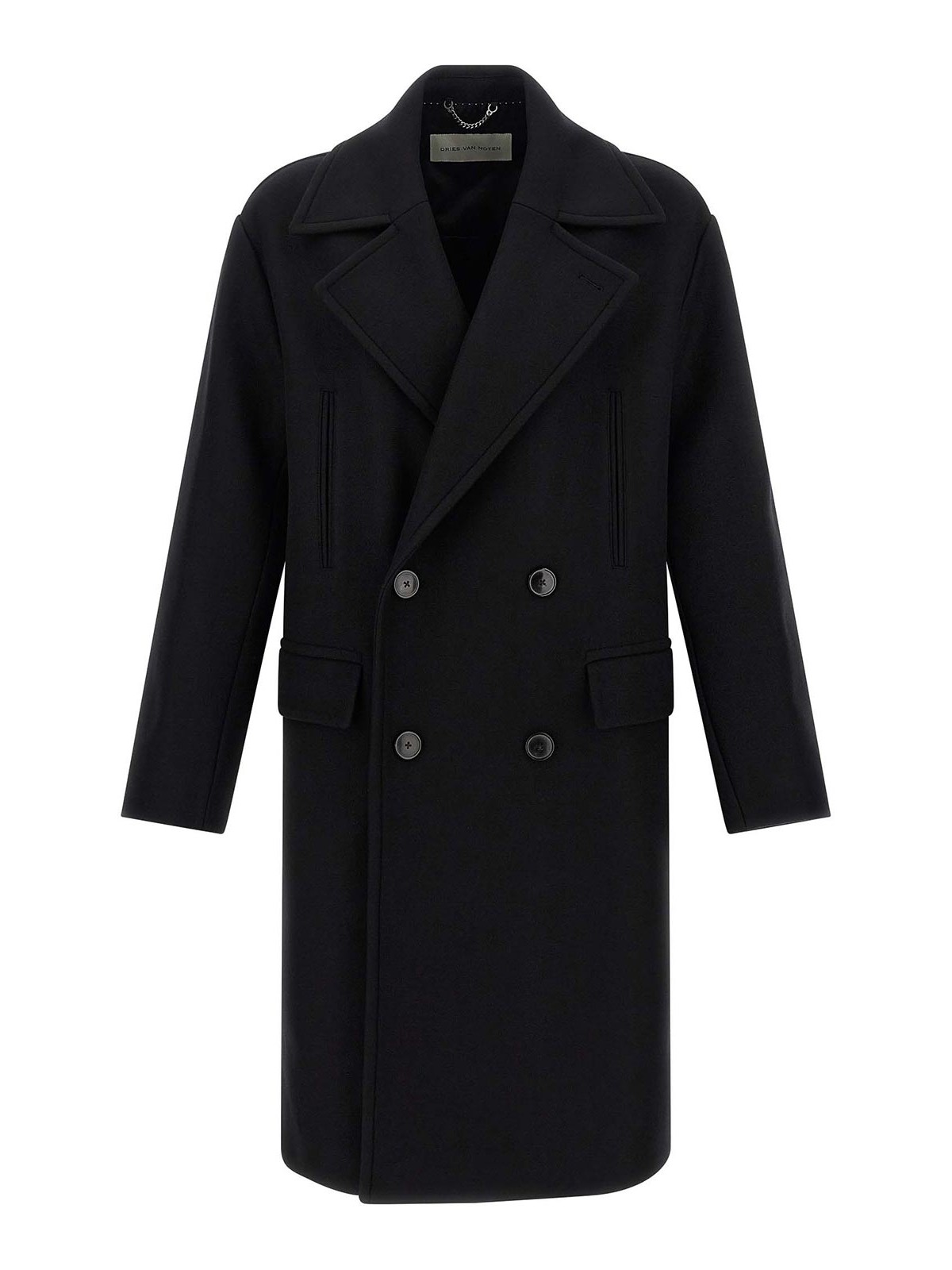Dries Van Noten Racos 2216 M.w. Wool Double Breasted Coat In Black