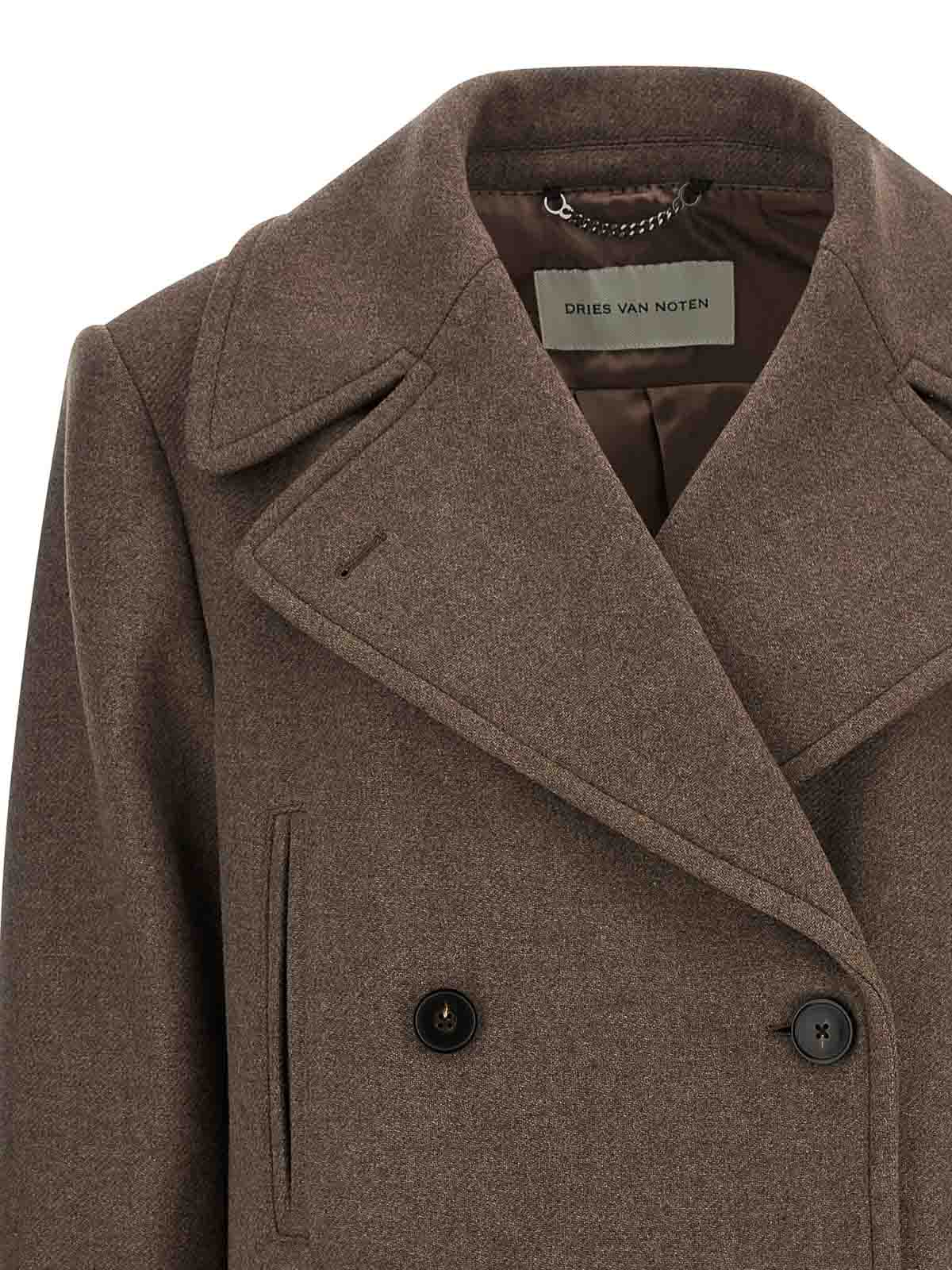 Dries Van Noten Pleated Back Double-breasted Coat With Lapels And Pockets In Brown