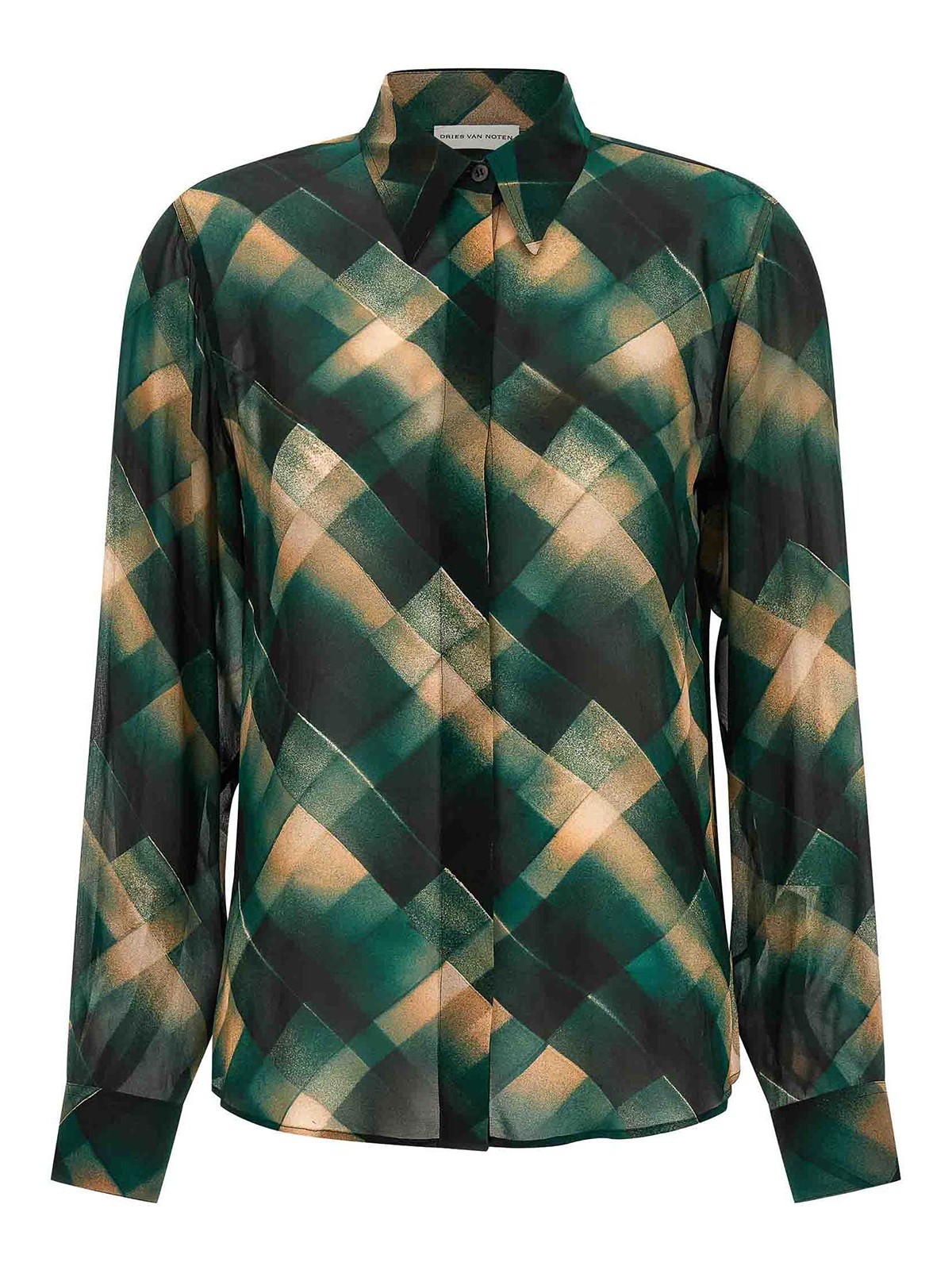 Dries Van Noten Sheer Fabric Pointed Collar Long Sleeves Shirt In Green
