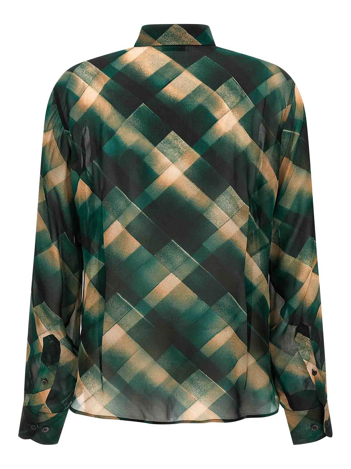 Dries Van Noten Sheer Fabric Pointed Collar Long Sleeves Shirt In Green