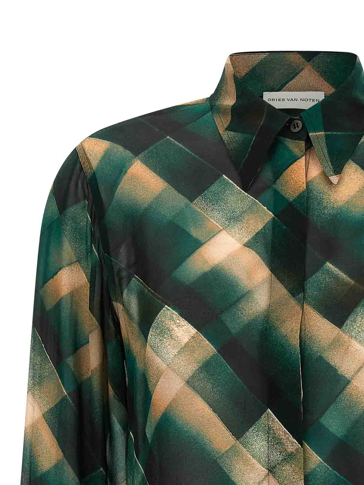 Dries Van Noten Sheer Fabric Pointed Collar Long Sleeves Shirt In Green