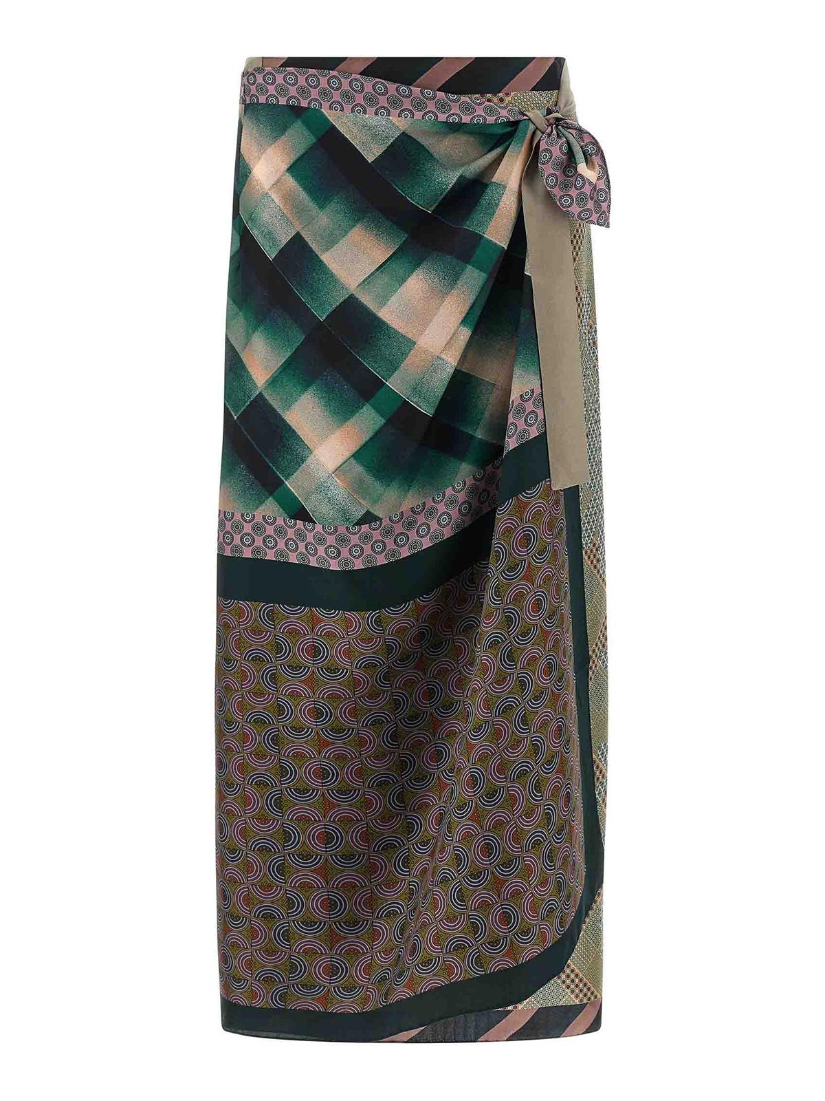 Dries Van Noten High Waist Maxi Skirt With Mixed Patterns In Green