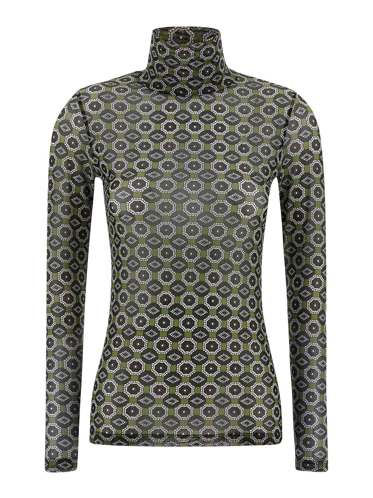 Dries Van Noten Geometric Pattern Turtleneck Long Sleeve Sweater In Green