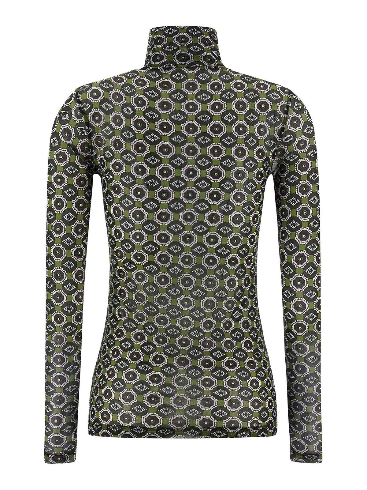 Dries Van Noten Geometric Pattern Turtleneck Long Sleeve Sweater In Green