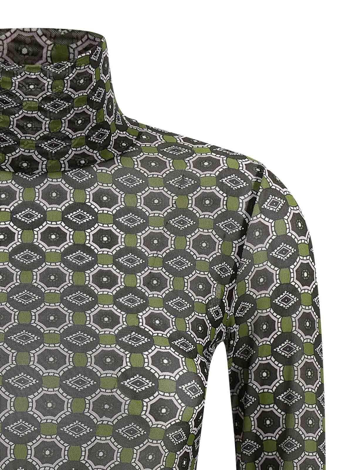 Dries Van Noten Geometric Pattern Turtleneck Long Sleeve Sweater In Green