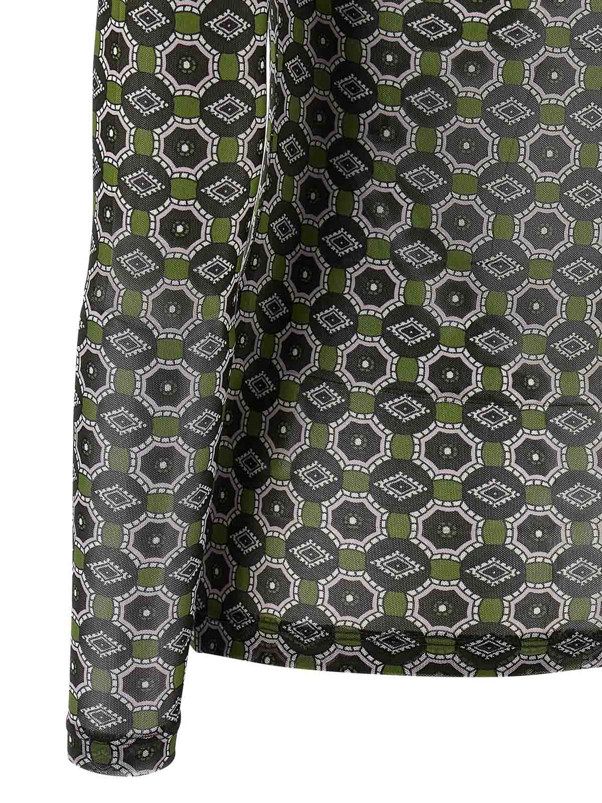 Dries Van Noten Geometric Pattern Turtleneck Long Sleeve Sweater In Green