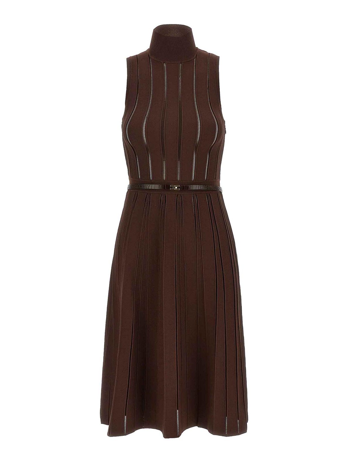 Elisabetta Franchi Weft Dress À Jour In Brown
