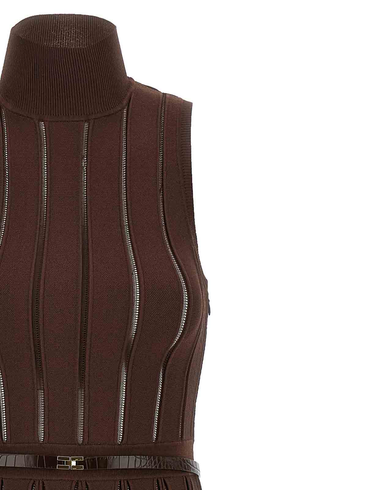 Elisabetta Franchi Weft Dress À Jour In Brown