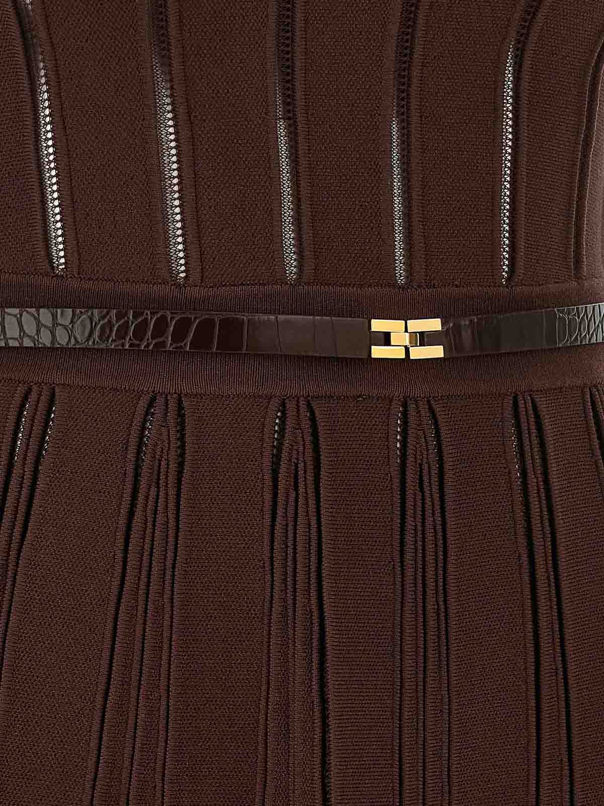 Elisabetta Franchi Weft Dress À Jour In Brown